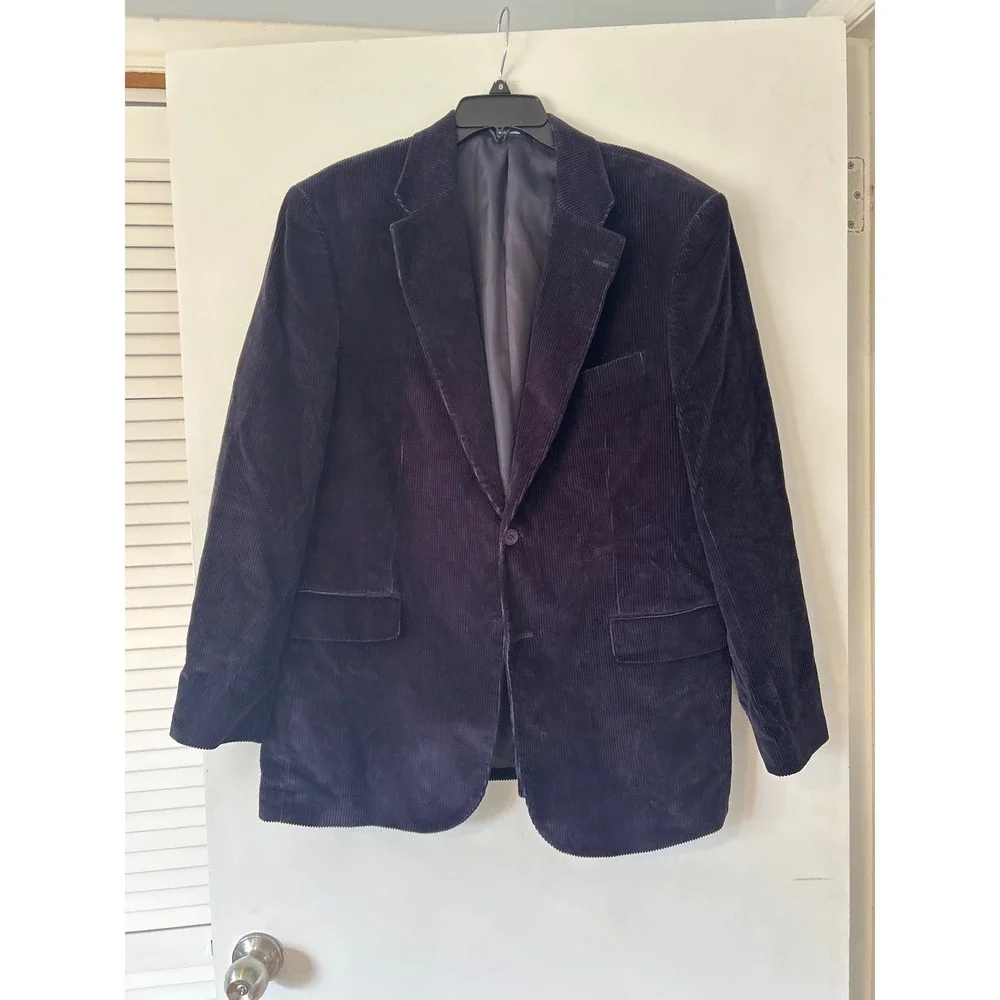 Mens Dark Navy Corduroy Blazer Jacket 42‎ Regular Cotton Single Breasted